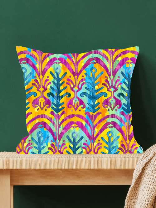 ambbi collections multicolour ikat abstract digital print 100 % satin 16x16 inch cushion cover, set of 1 - 17961947 -  Standard Image - 0