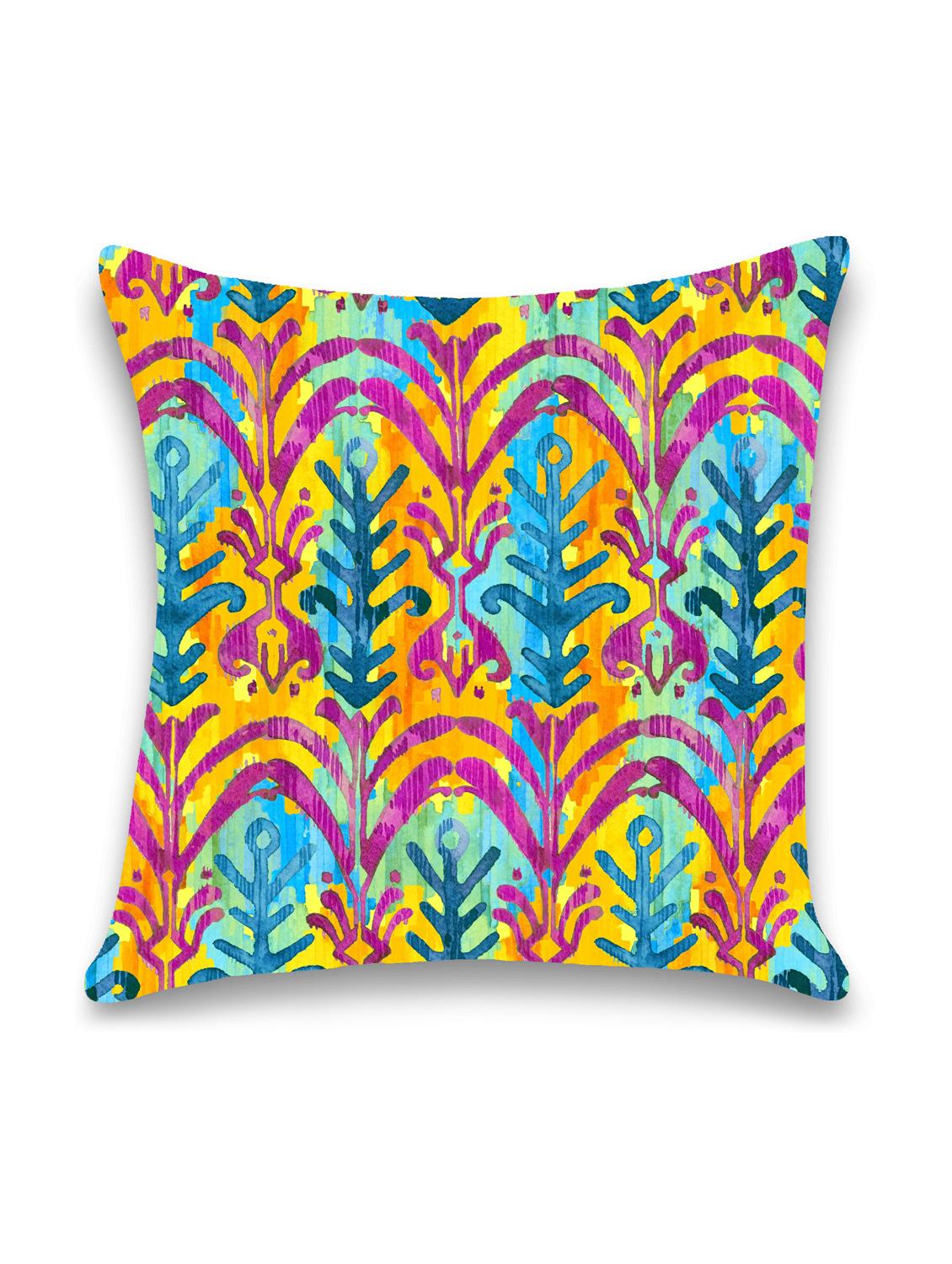ambbi collections multicolour ikat abstract digital print 100 % satin 16x16 inch cushion cover, set of 1 - 17961947 -  Standard Image - 1