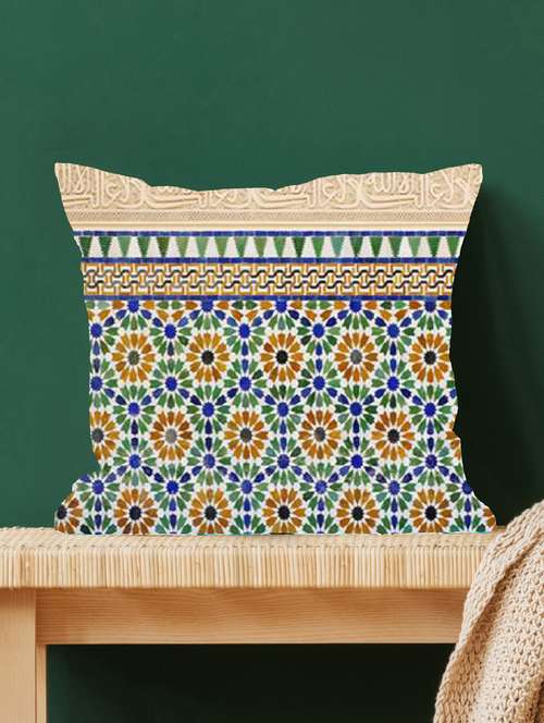 ambbi collections morracan digital print multicolour 100 % satin 16x16 inch cushion cover, set of 1 - 17961952 -  Standard Image - 0