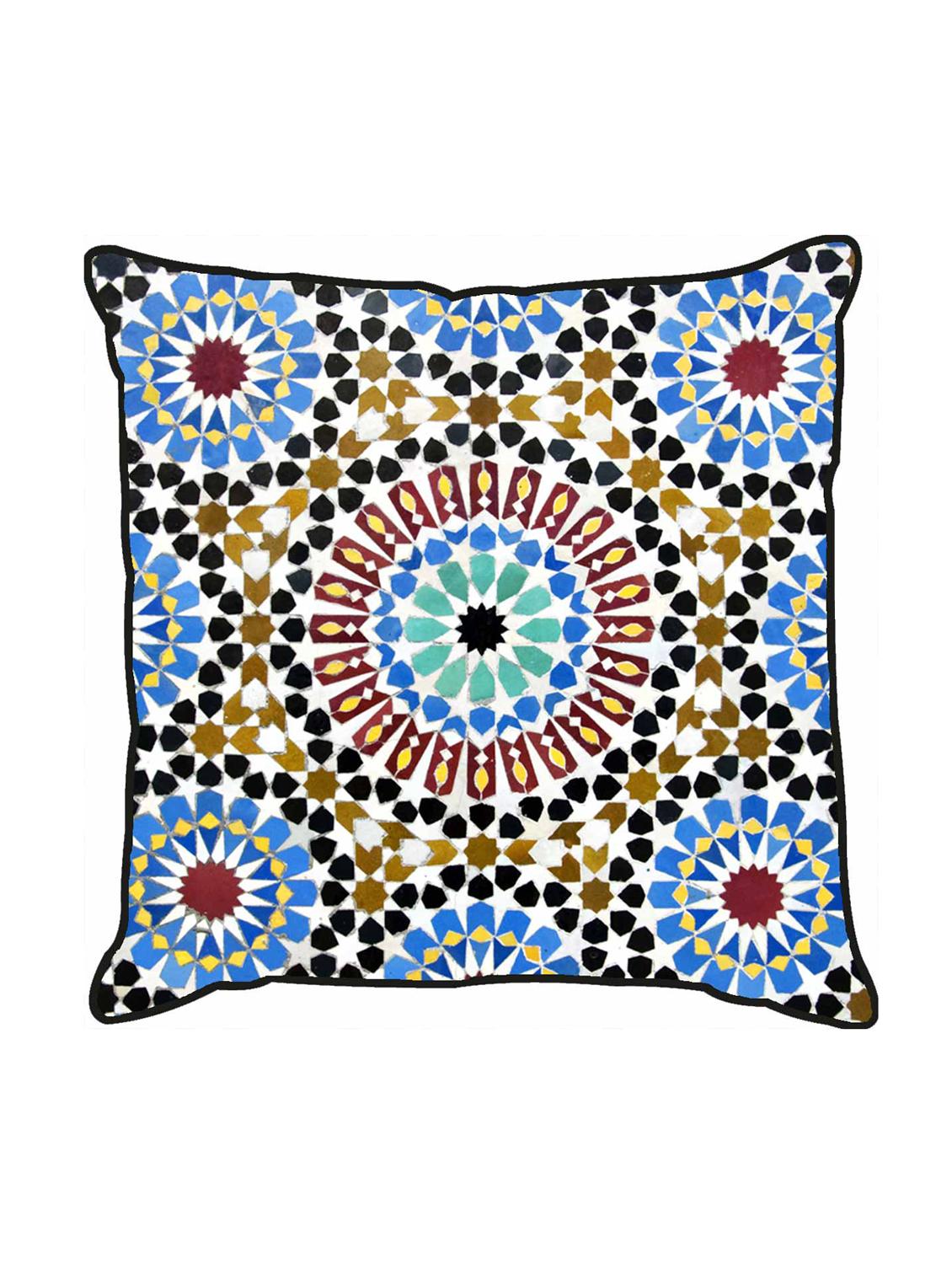 ambbi collections morracan digital print multicolour 100 % satin 16x16 inch cushion cover, set of 1 - 17961954 - Standard Image - 1