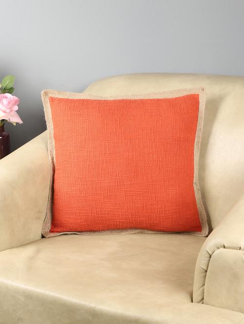 ambbi collections cotton slub cushion cover with jute trime 16x16 inch cushion cover, set of 1 - 17961962 - Standard Image - 0
