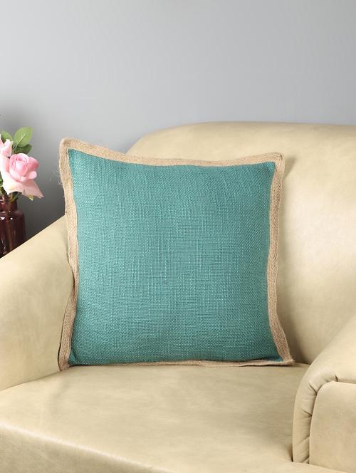 ambbi collections cotton slub cushion cover with jute trime  16x16 inch cushion cover, set of 1 - 17961963 -  Standard Image - 0