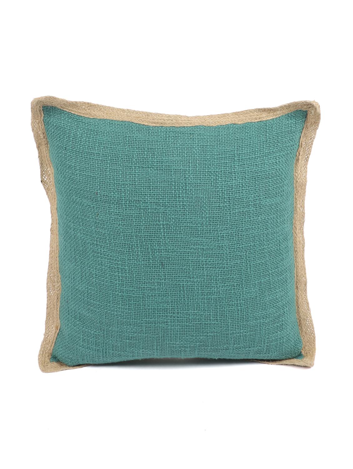 ambbi collections cotton slub cushion cover with jute trime  16x16 inch cushion cover, set of 1 - 17961963 -  Standard Image - 1