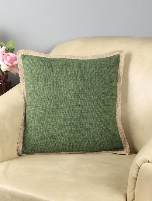ambbi collections cotton slub cushion cover with jute trime 16x16 inch cushion cover, set of 1 - 17961964 - Standard Image - 0