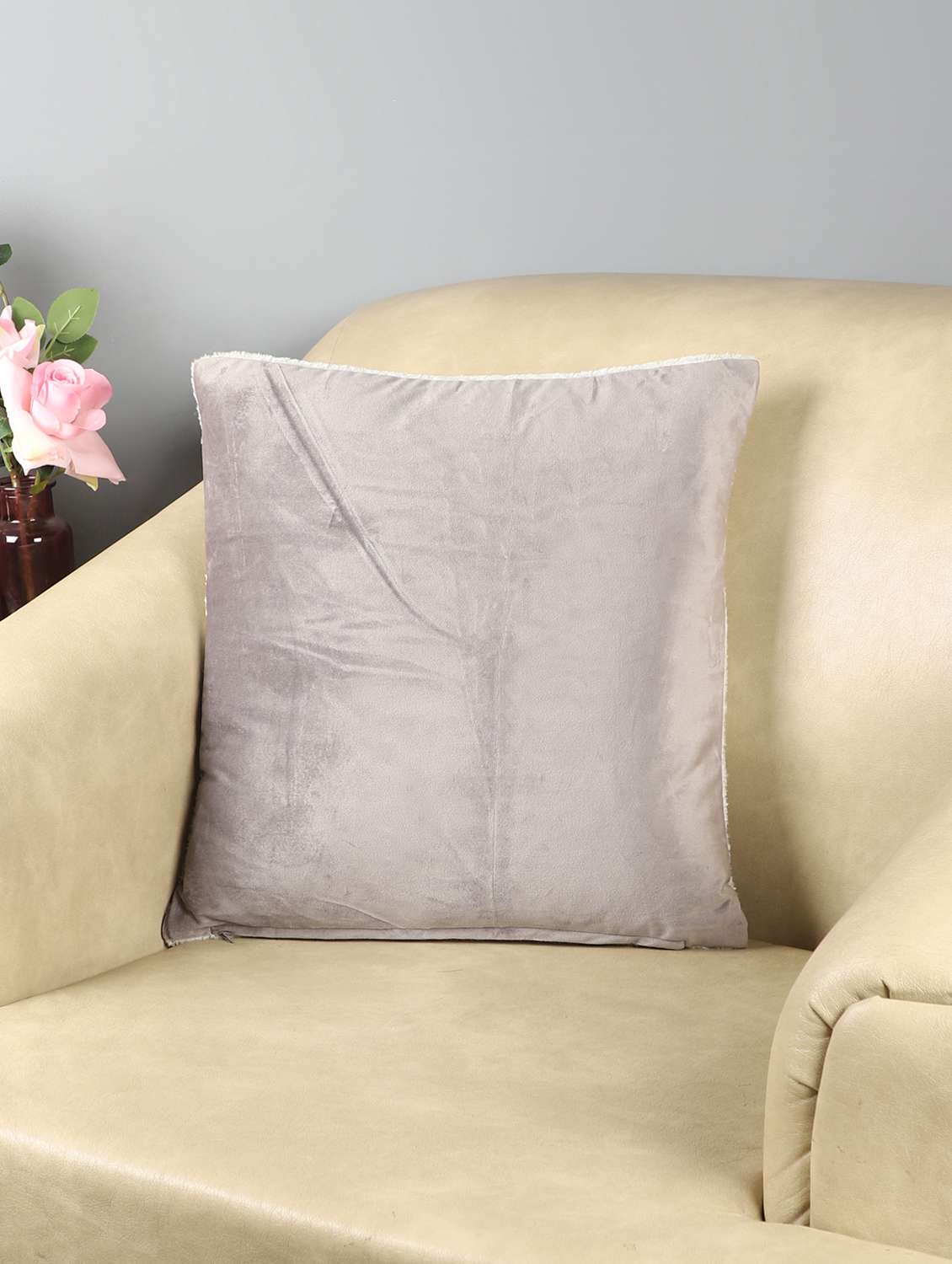 ambbi collections velvet cushion cover with sherpa back 16x16 inch cushion cover, set of 1