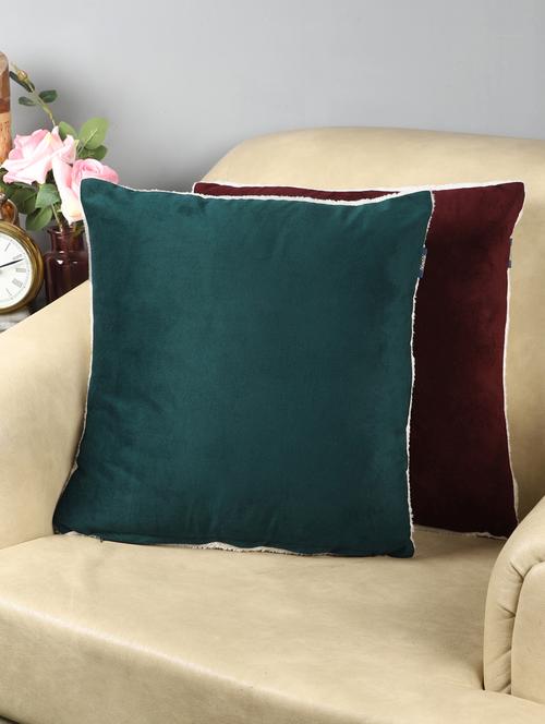 ambbi collections velvet cushion cover with sherpa back 16x16 inch cushion cover, set of 2 - 17961968 - Standard Image - 0