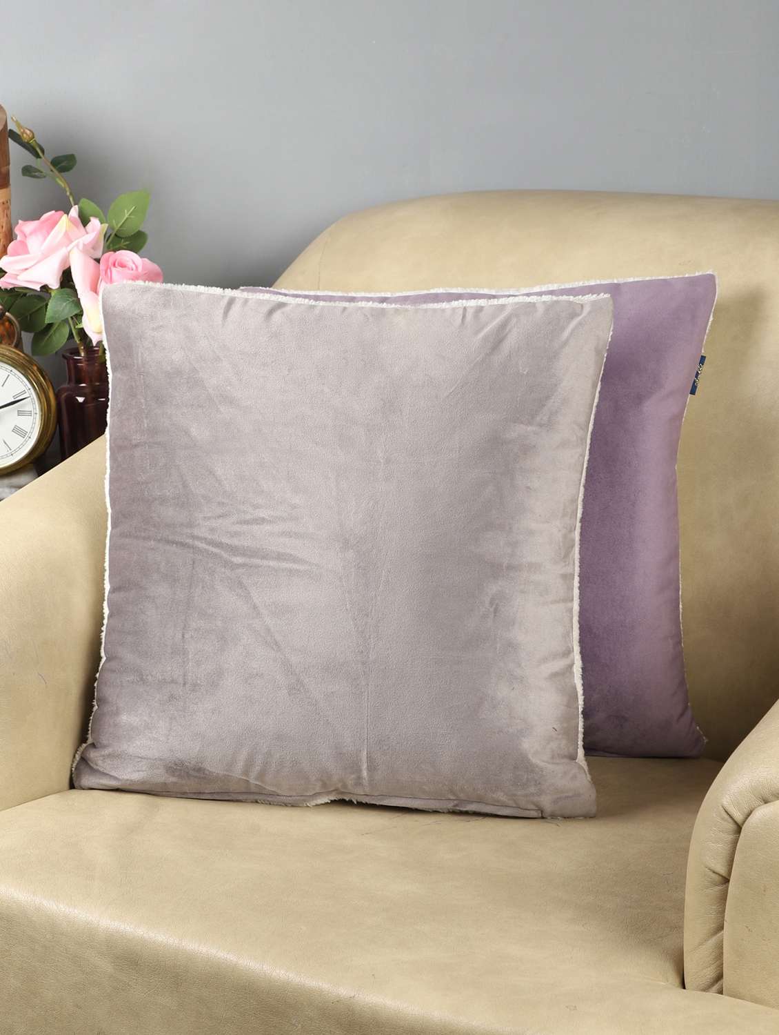 ambbi collections velvet cushion cover with sherpa back 16x16 inch cushion cover, set of 2 - 17961969 -  Zoom Image - 0