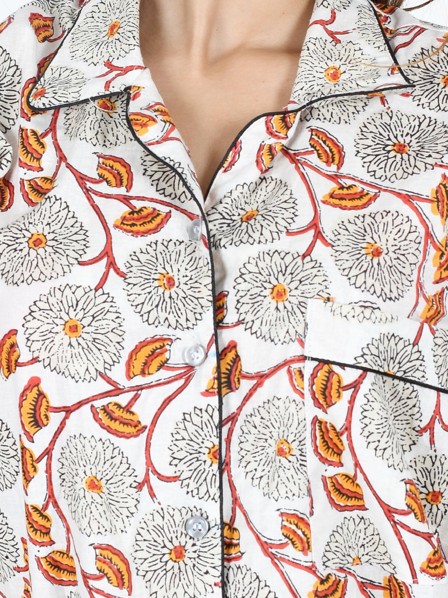 cotton floral block printed nightwear top & pyjama set for ladies - 17961990 - Standard Image - 4