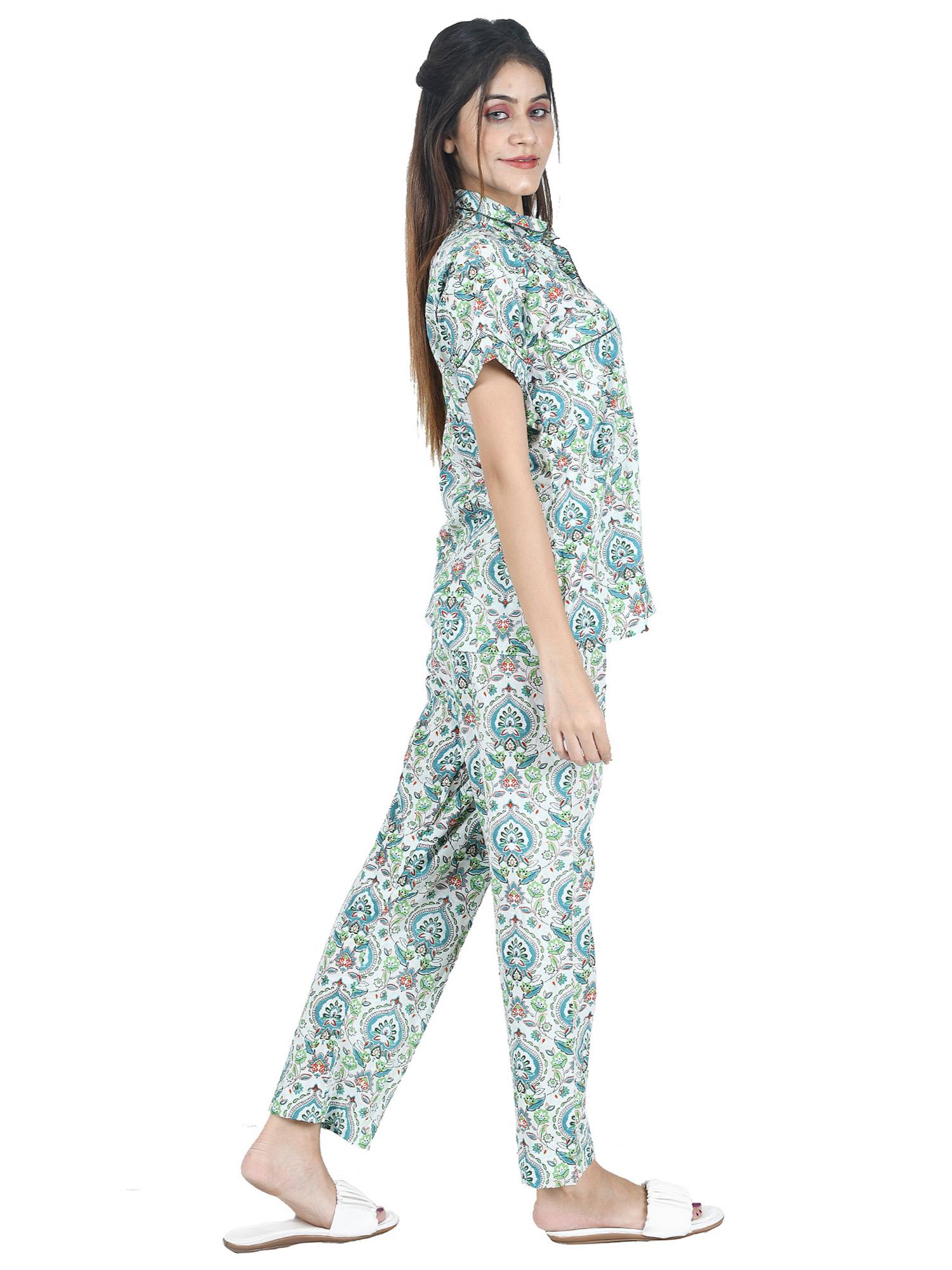 culture cotton green floral printed nightwear / sleepwear pyjama set - 17962001 - Standard Image - 1