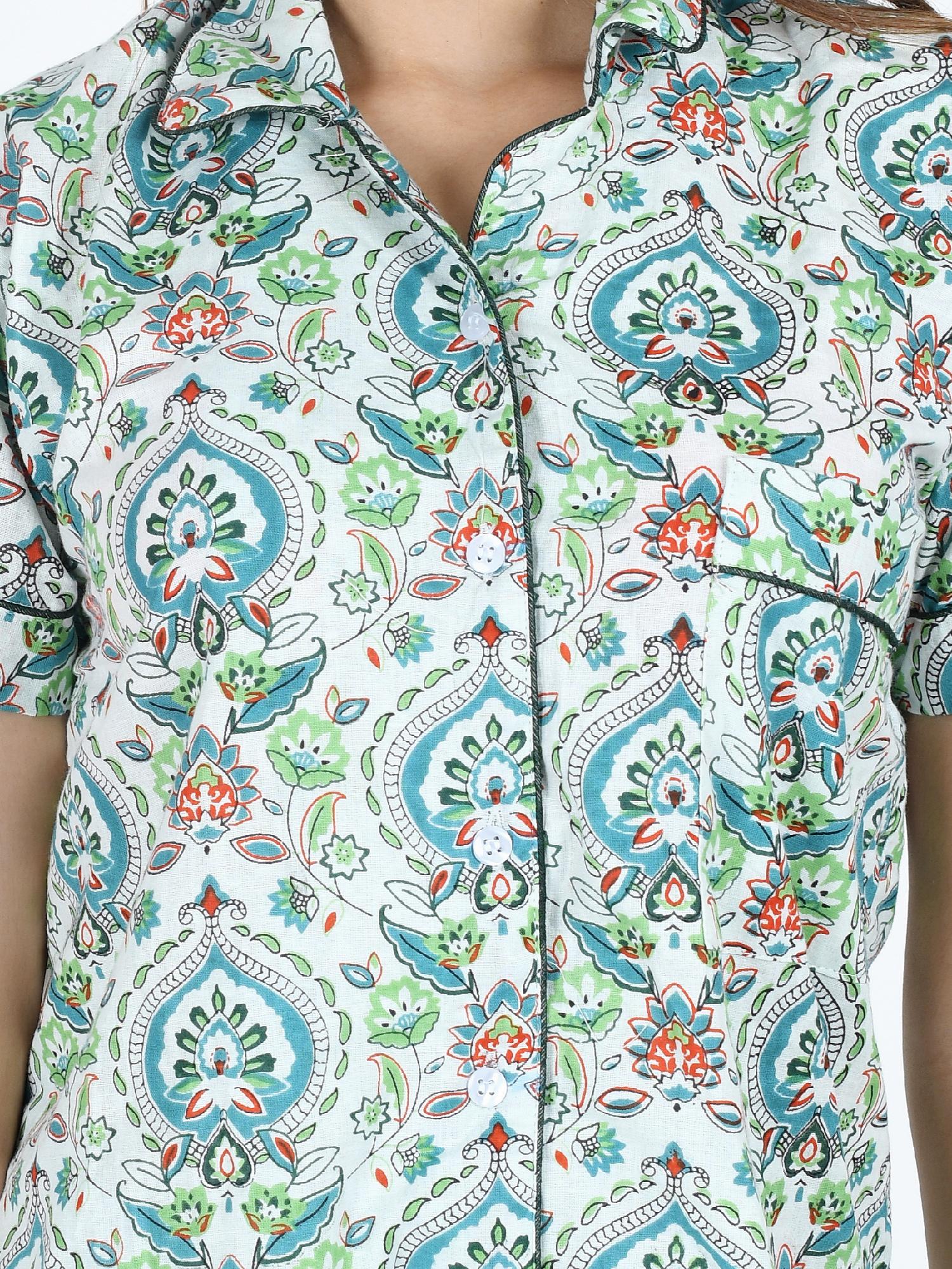 culture cotton green floral printed nightwear / sleepwear pyjama set - 17962001 - Standard Image - 4