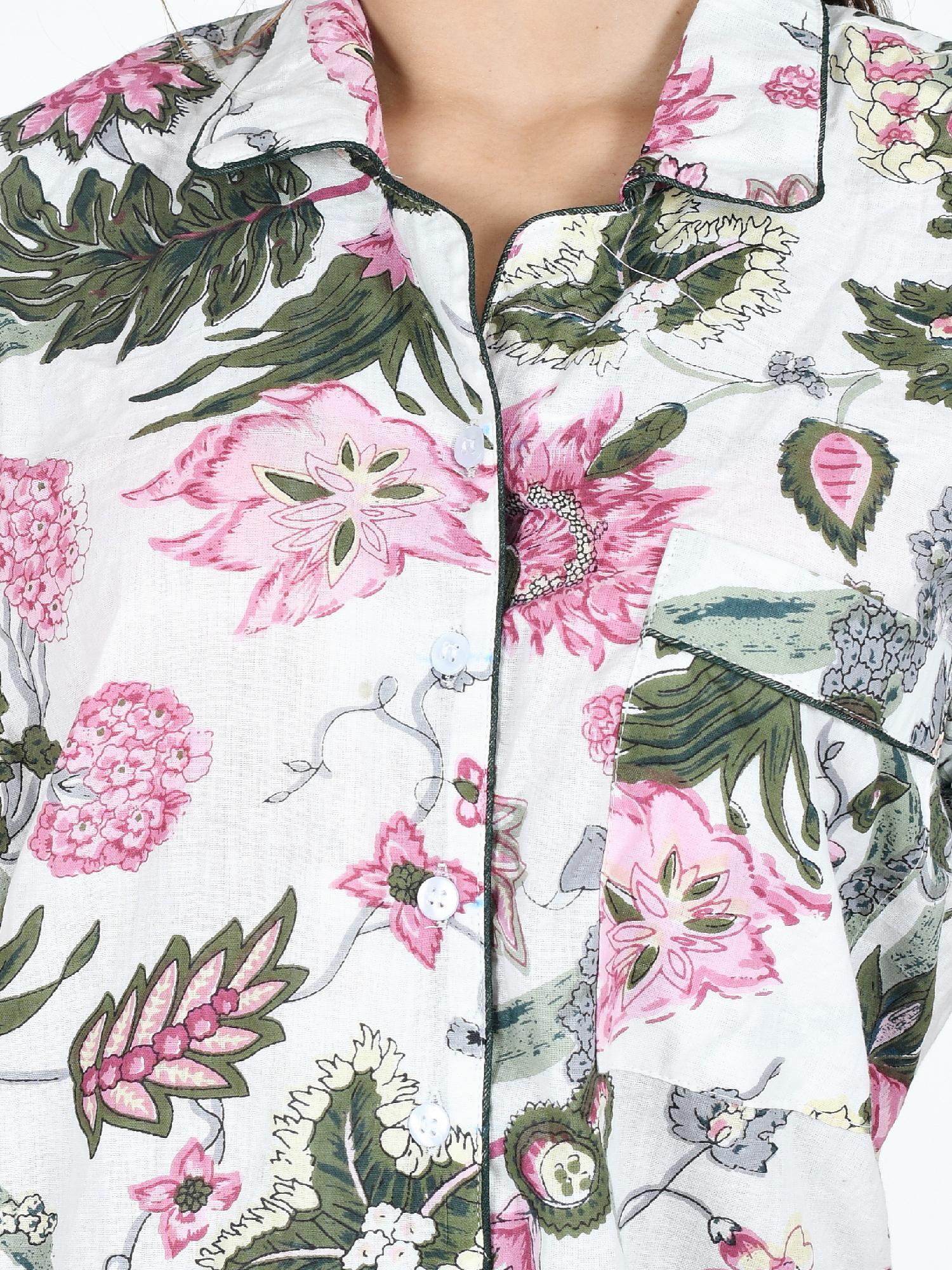 white cotton floral block printed nightwear set for women - 17962002 - Standard Image - 4