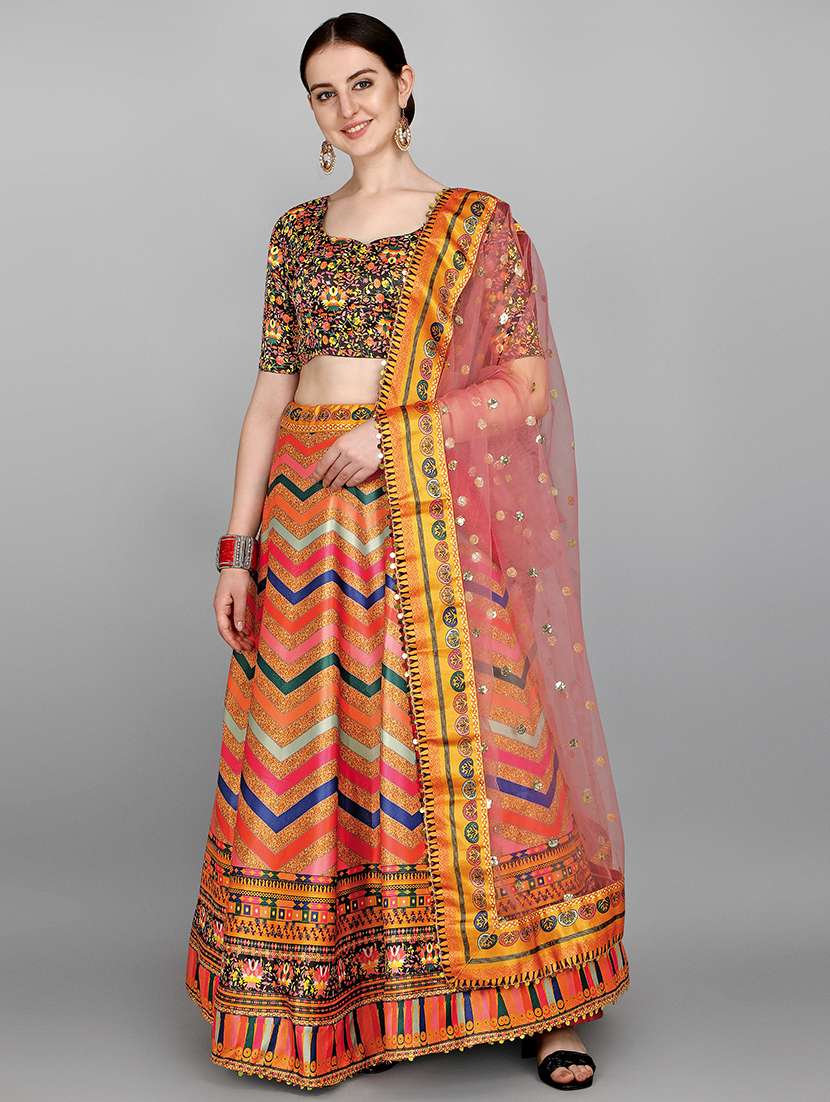 multi colored silk flared lehenga
