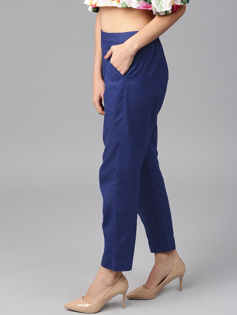 women solid high rise cigarette trouser - 17963879 - Standard Image - 1