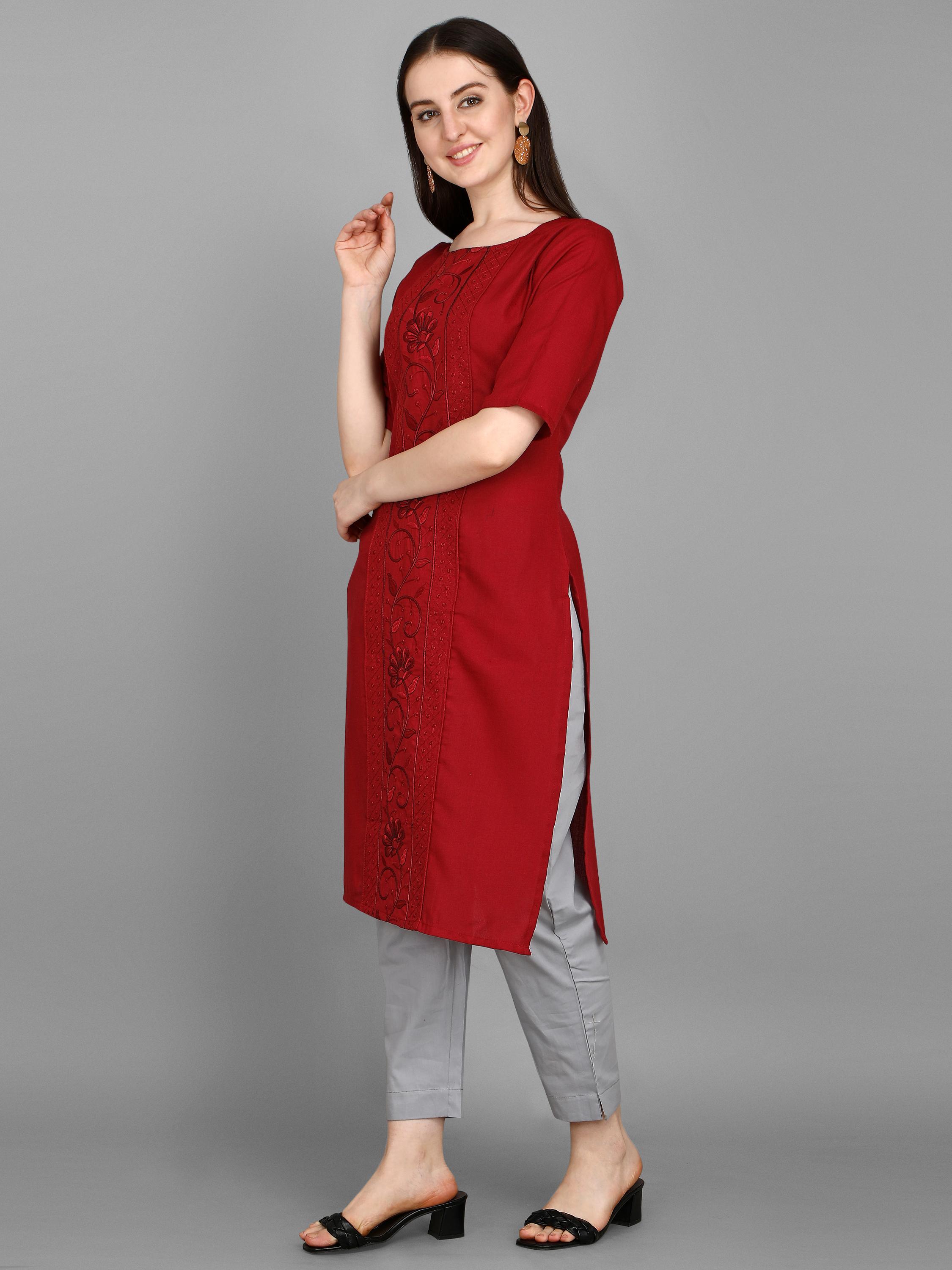 embroidery kurta red - 17965421 -  Standard Image - 1