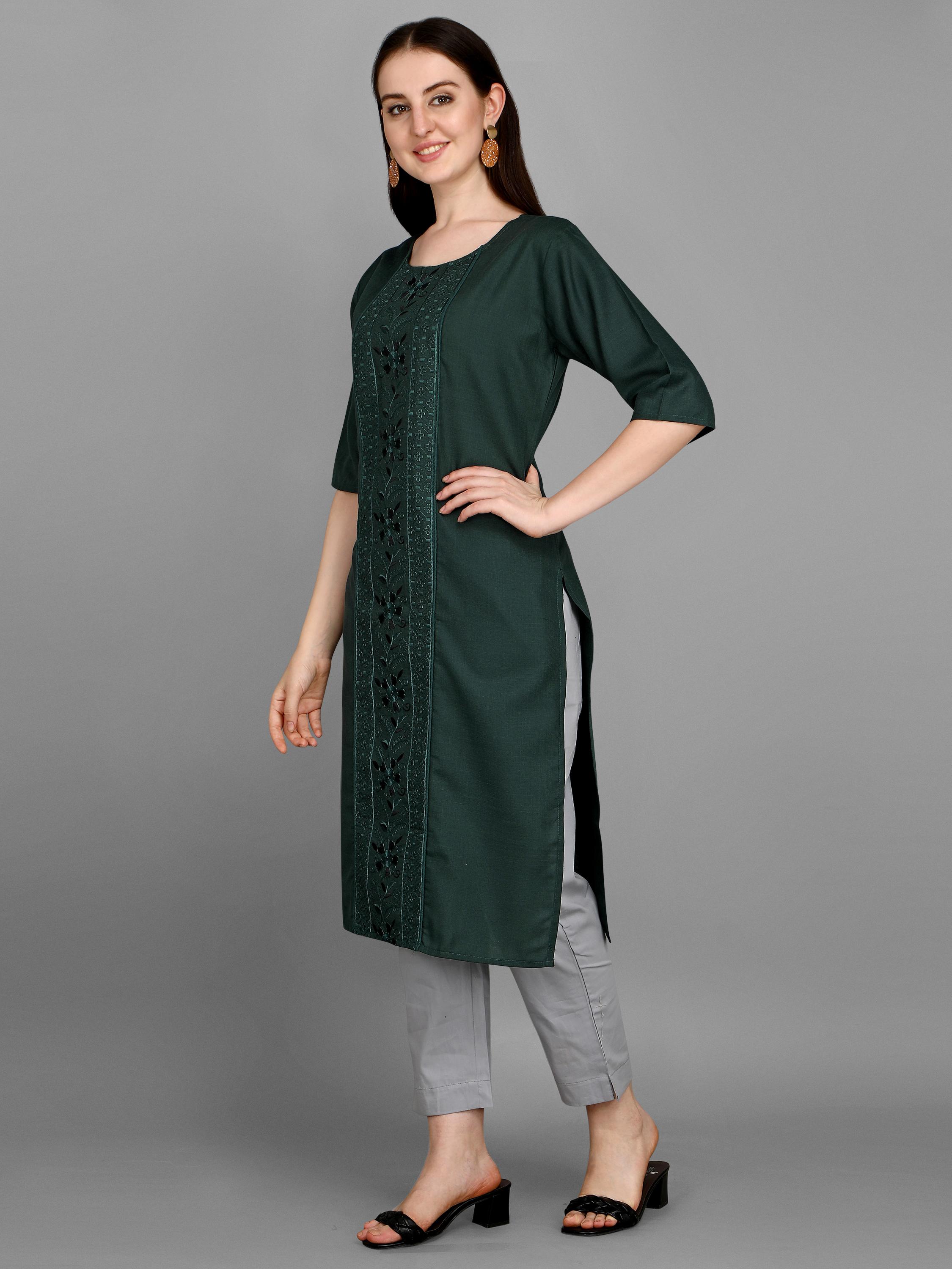 embroidery kurta bottlegreen - 17965422 - Standard Image - 1
