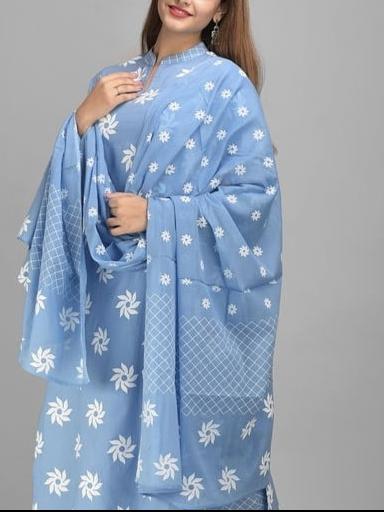 ladies kurti flowers printed sky blue - 17965526 - Standard Image - 1