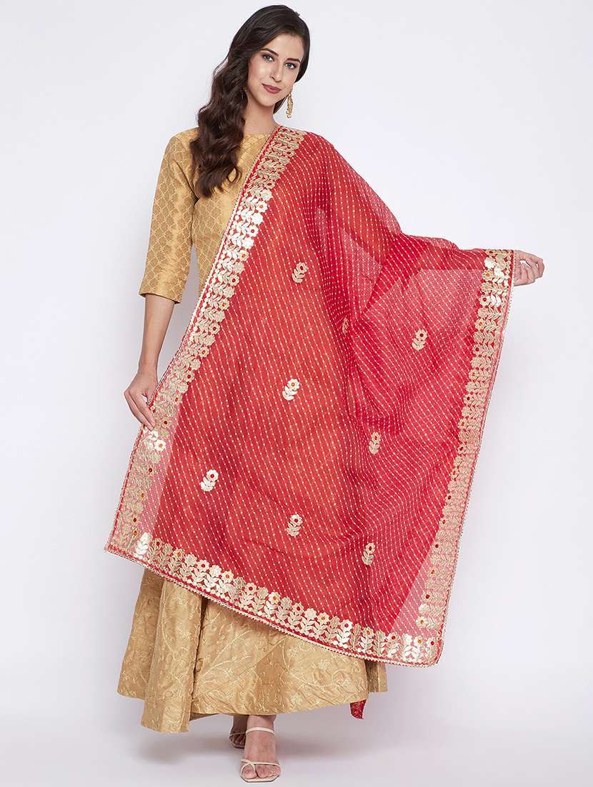 red cotton blend dupatta