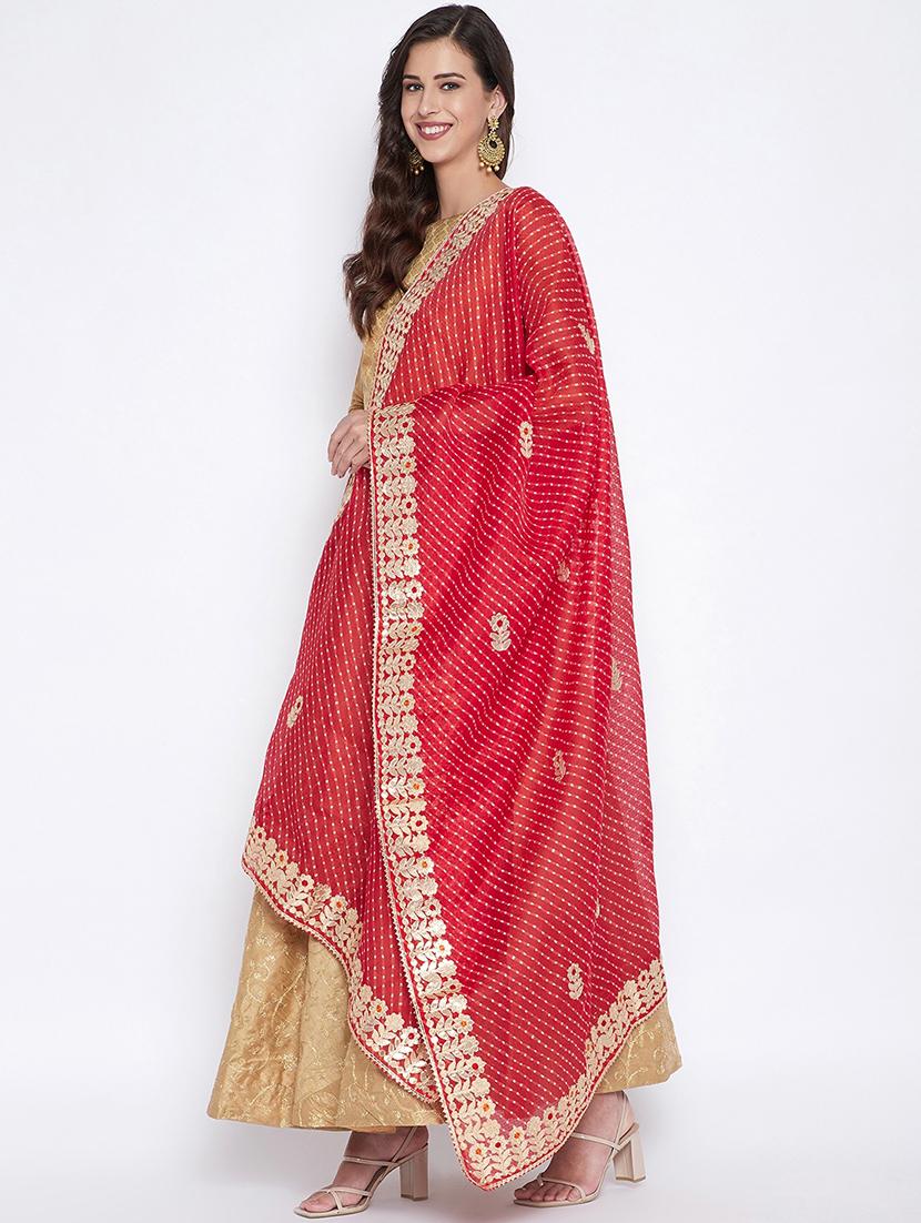 red cotton blend dupatta - 17965577 - Standard Image - 1