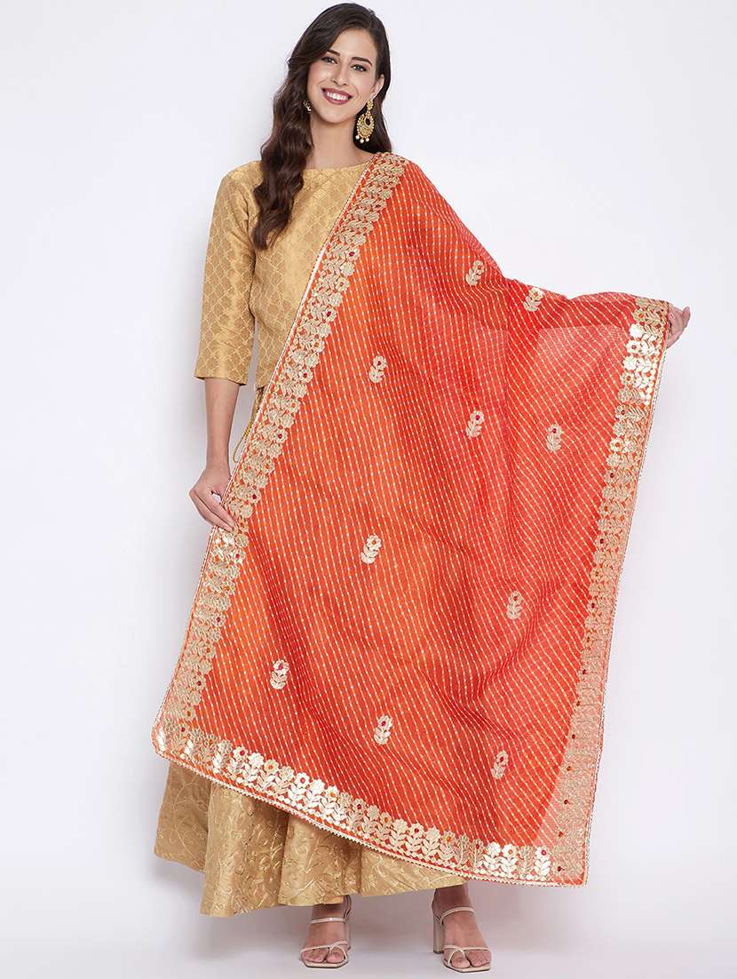 orange cotton blend dupatta