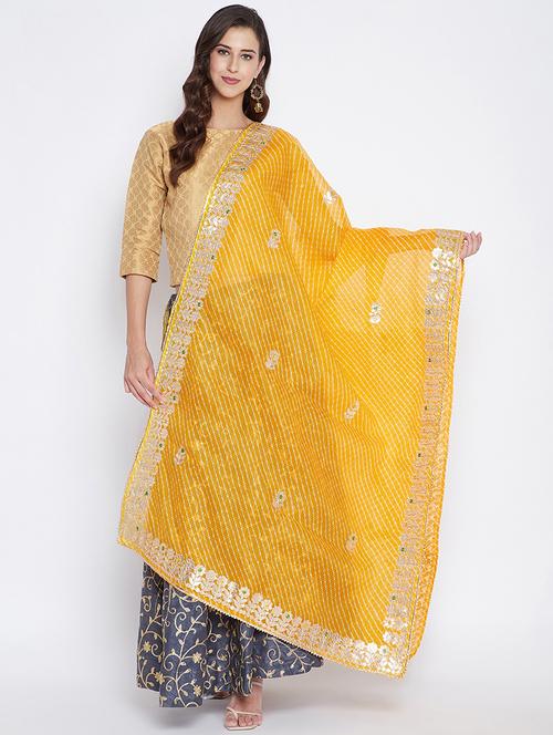 yellow cotton blend dupatta - 17965580 - Standard Image - 0