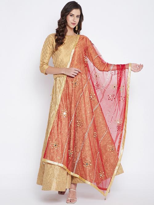 red embroidered dupatta - 17965650 - Standard Image - 0