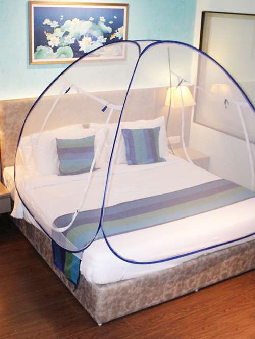 silver shine blue mosquito net foldable double bed net king size - 17968584 - Standard Image - 0