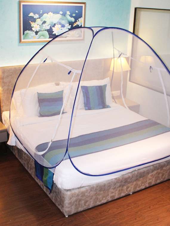 silver shine blue mosquito net foldable double bed net king size - 17968584 - Zoom Image - 0