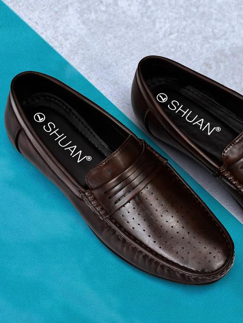 brown synthetic slip on loafers - 17968985 -  Standard Image - 0