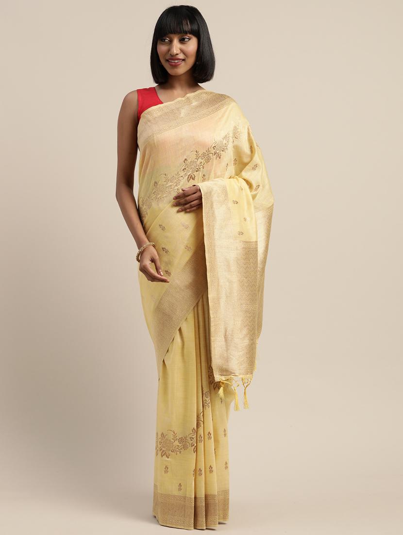 yellow silk blend banarasi saree with blouse - 17969056 - Standard Image - 1