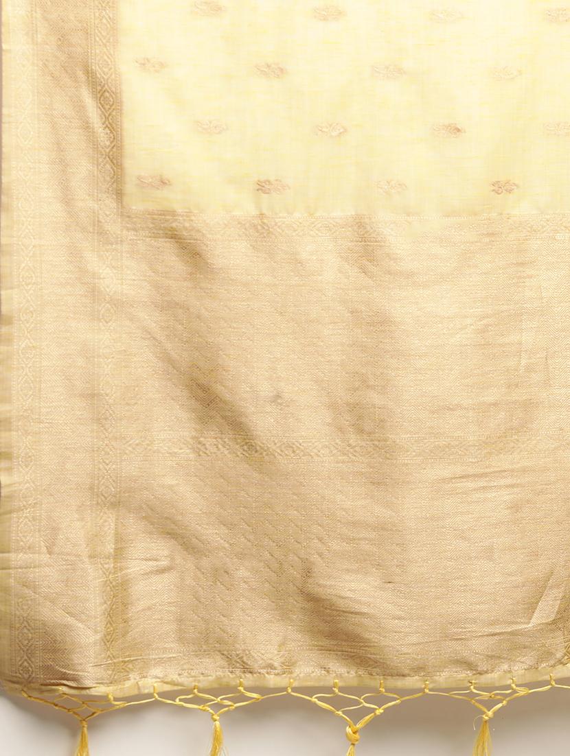 yellow silk blend banarasi saree with blouse - 17969056 - Standard Image - 4