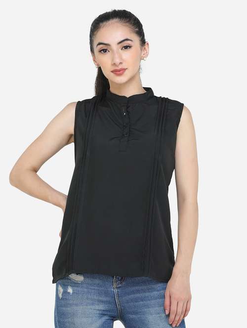 women's straight mandarin neck top - 17969214 - Standard Image - 0