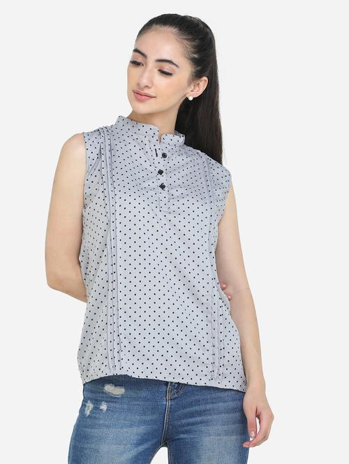 women's straight mandarin neck top - 17969216 - Standard Image - 0