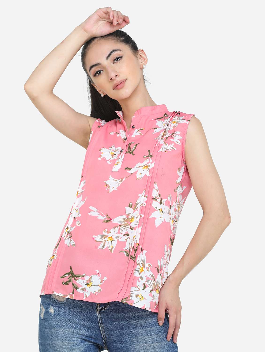 women's straight mandarin neck top