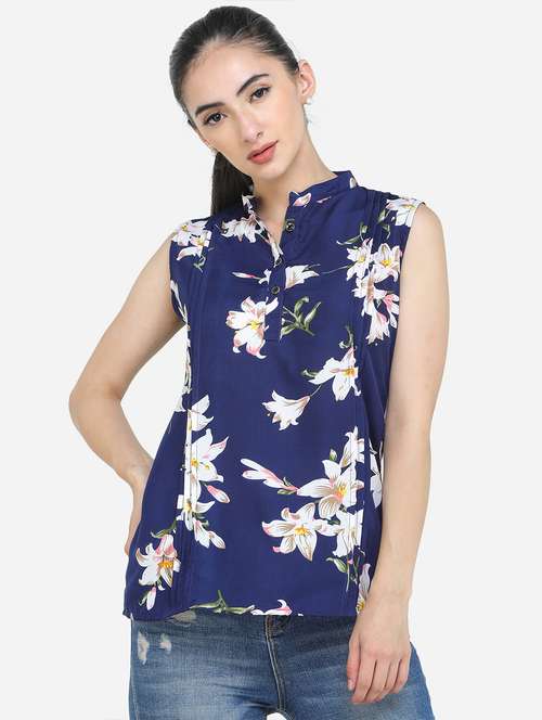 women's a line mandarin neck top - 17969218 -  Standard Image - 0