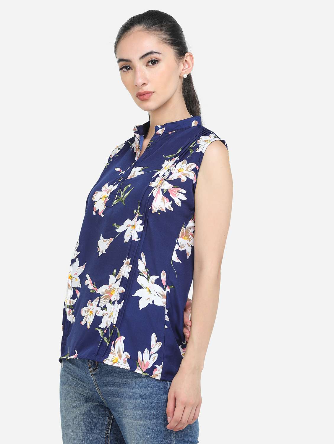 women's a line mandarin neck top - 17969218 -  Standard Image - 1