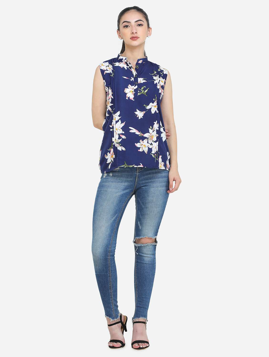 women's a line mandarin neck top - 17969218 -  Standard Image - 4