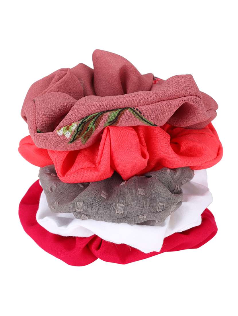 set of 5 multi colored printed scrunchies