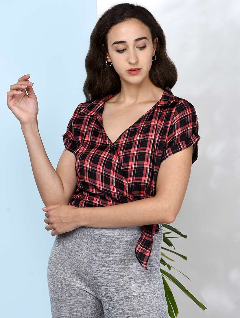 women's wrap collared top