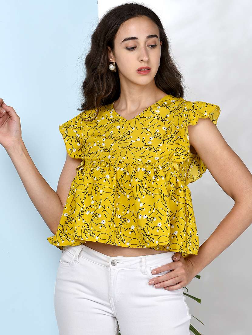 women's crop v neck top