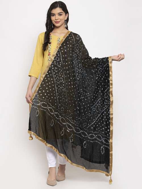 black silk blend dupatta - 17970356 -  Standard Image - 0