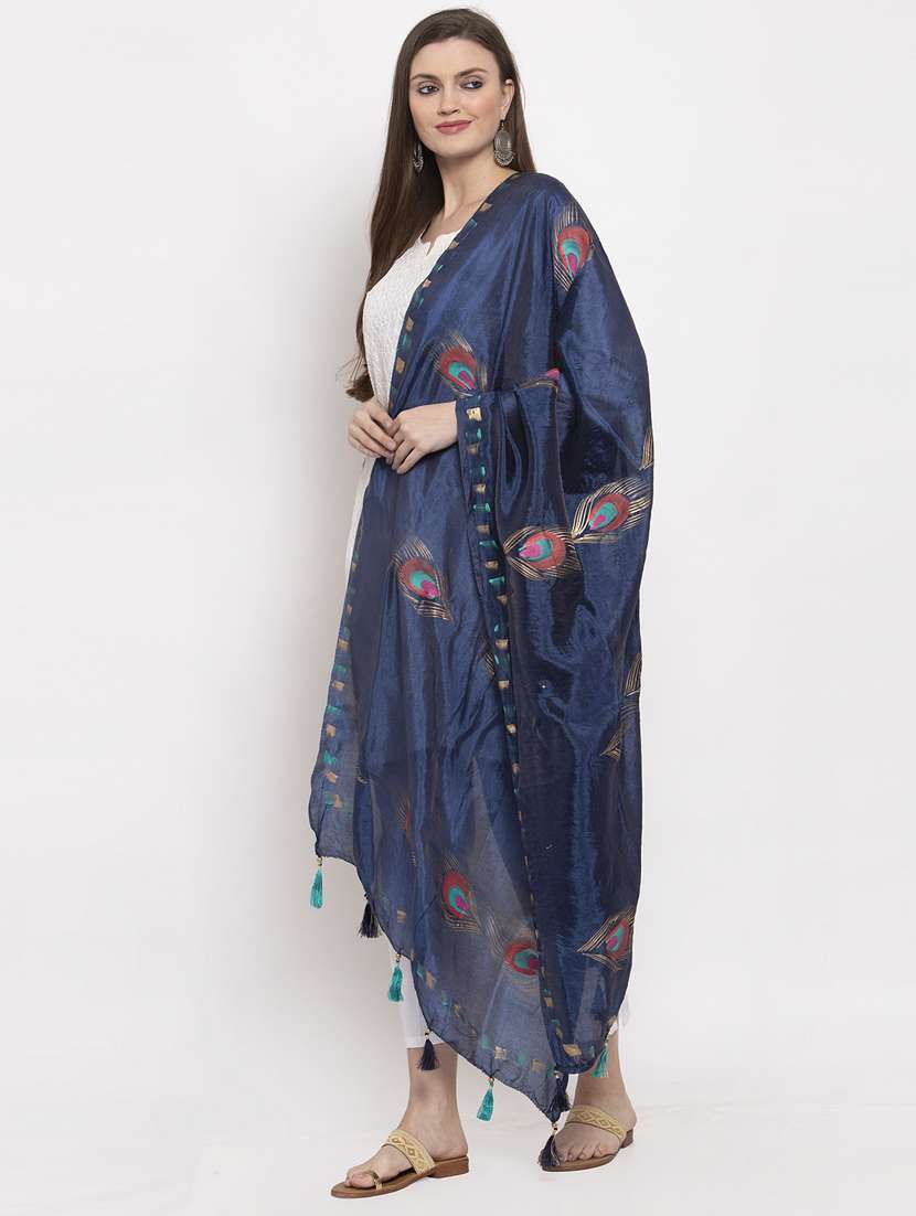 navy silk dupatta - 17970384 -  Standard Image - 1