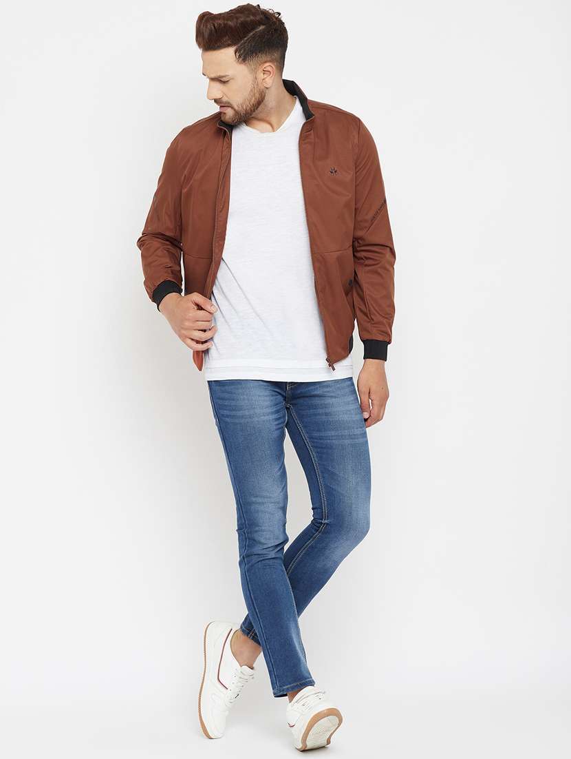 brown solid casual jacket - 17970422 - Standard Image - 4