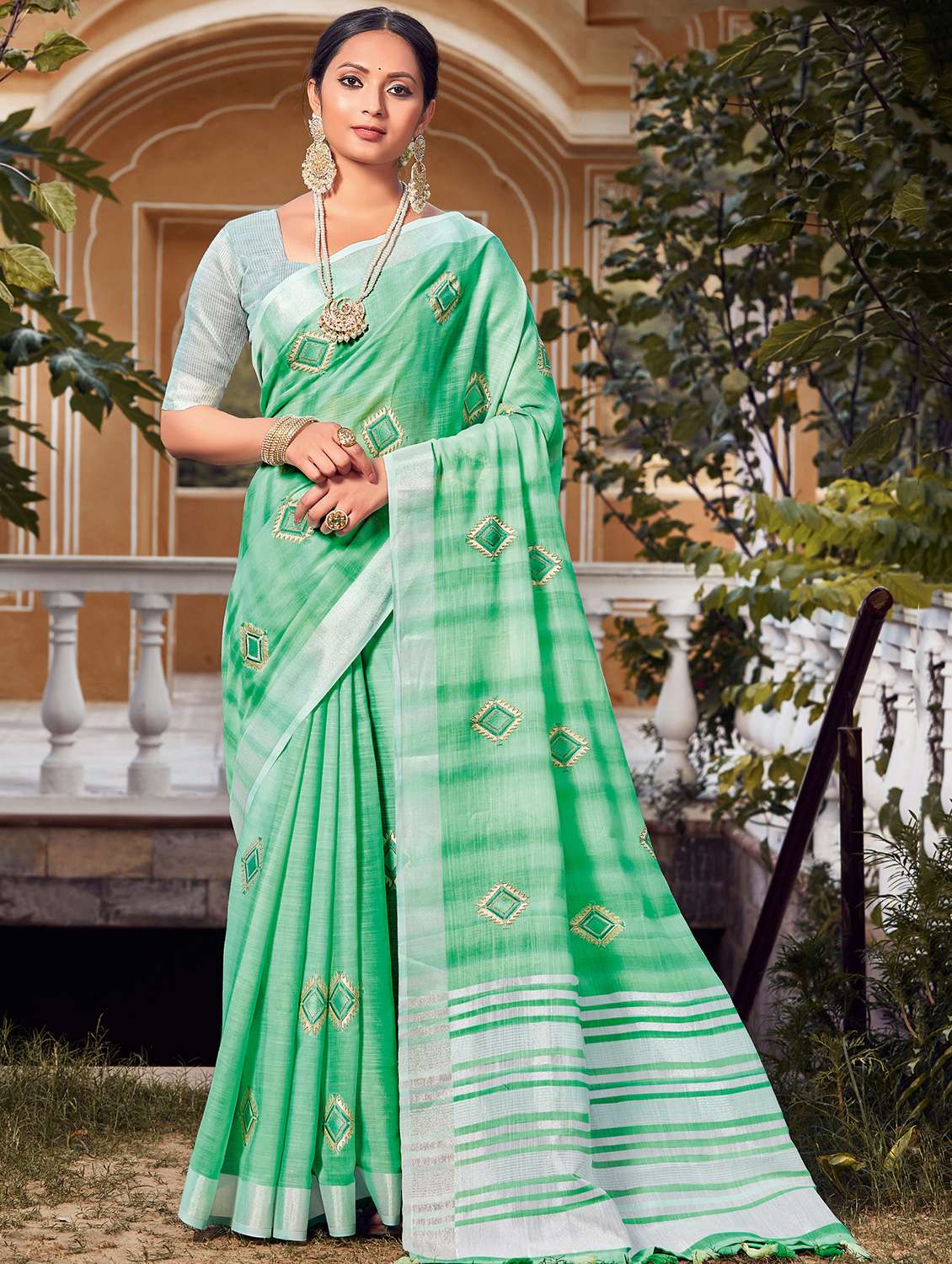 women's embroidered saree with blouse