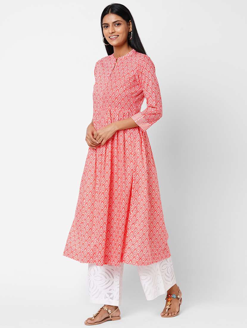 pink cotton flared kurta - 17971032 -  Standard Image - 1