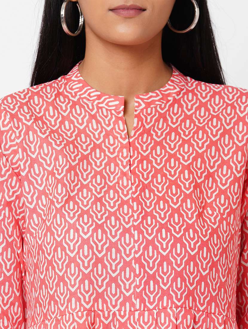 pink cotton flared kurta - 17971032 - Standard Image - 4
