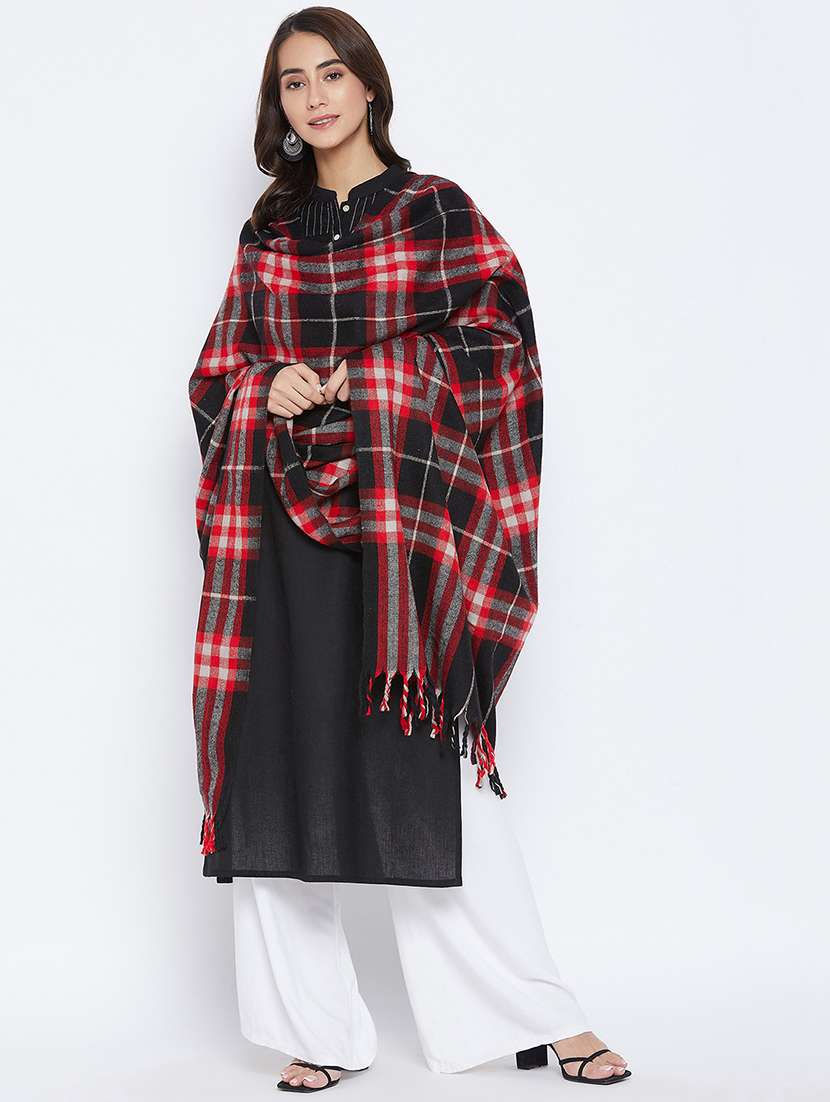 black acrylic plaid shawl