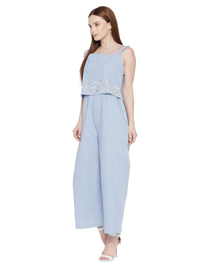 square neck embroidered detail  full leg jumpsuit - 17975390 -  Standard Image - 1