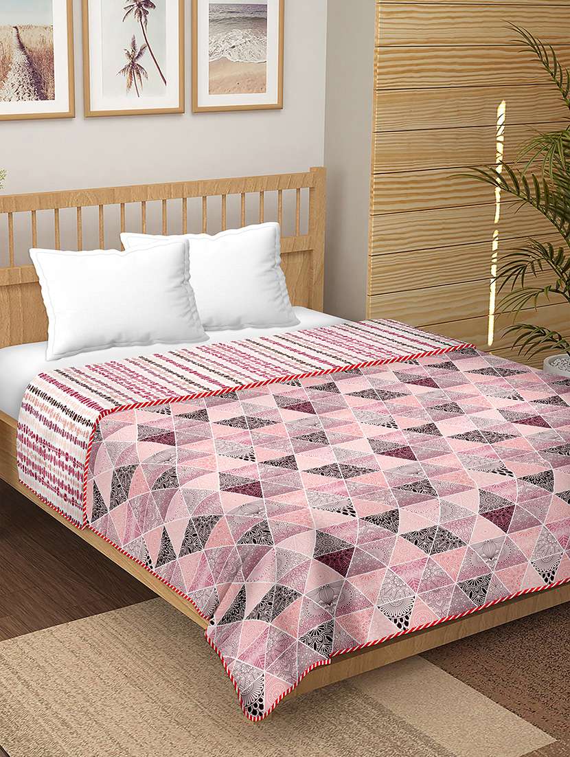 bella casa 144tc finland double dohar/ac blanket reversible 100% cotton (228 cm x 254 cm) (pink) -fin1048