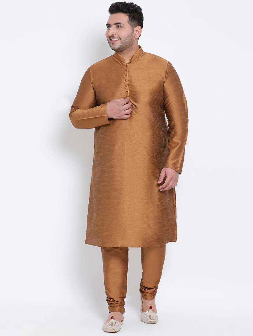 men plus size solid kurta churidar ethnic wear set