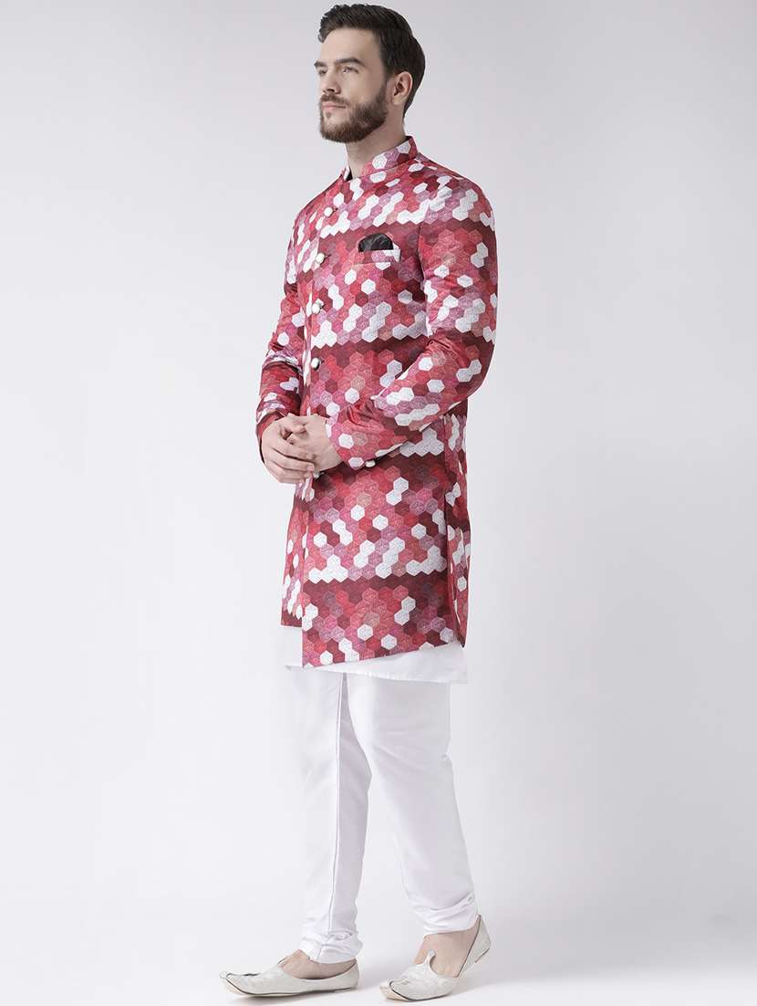 maroon printed sherwani set - 17976345 -  Standard Image - 1